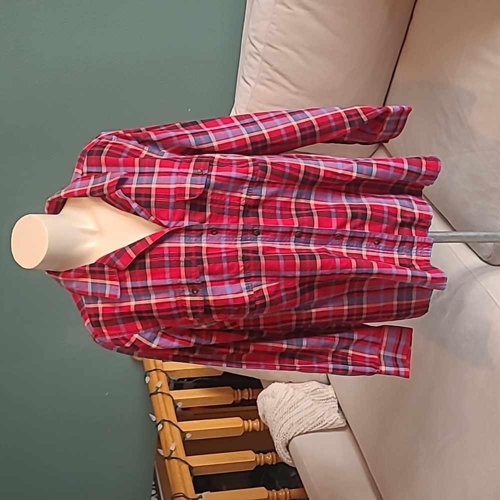 Crazy Horse  Size 2X red and blue plaid button down shirt
